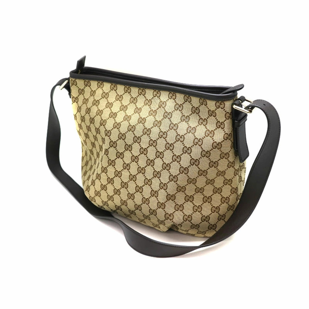 GUCCI Shoulder Bag Canvas Leather Brown Beige